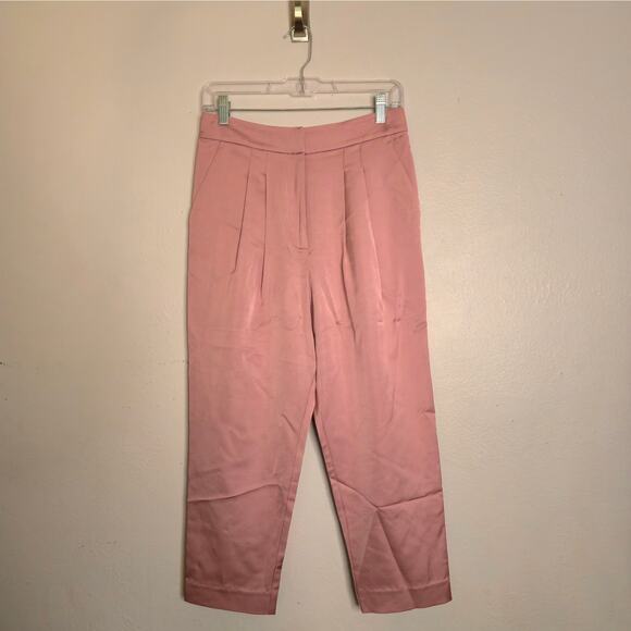 A.L.C. Pink Wool Blend Pleated Crop Trouser Size 2 Italian Fabric Sateen Chic - Picture 1 of 9